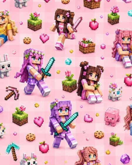 Bomuldsjersey med Pixelpiger i lyserød