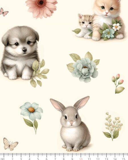 Bomuldsjersey med baby dyr