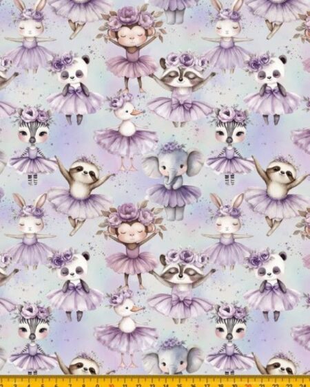 Bomuldsjersey med ballerina dyr i lilla