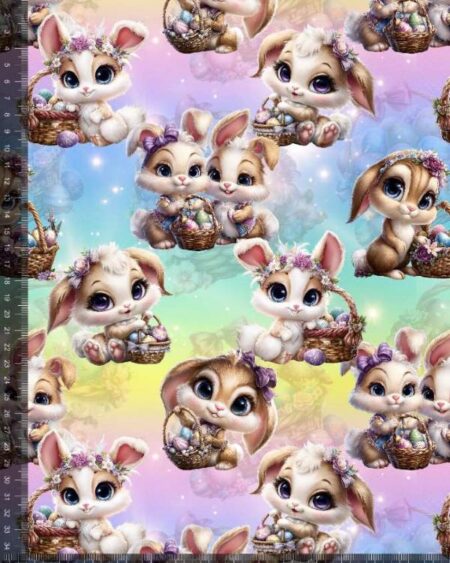 Bomuldsjersey med påske kaniner i pastel