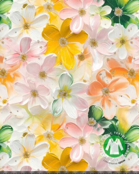 Bomuldsjersey med pastel akvarel blomster