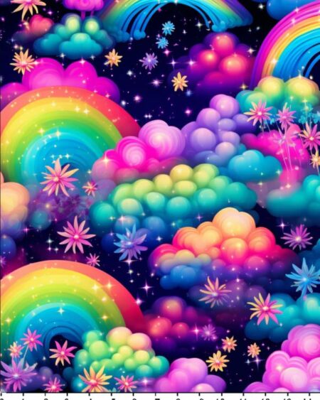 Bomuldsjersey med regnbuer og skyer