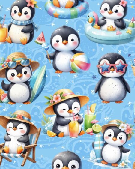 Bomuldsjersey med sommer pingviner