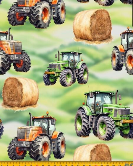 Bomuldsjersey med traktor i grøn og orange