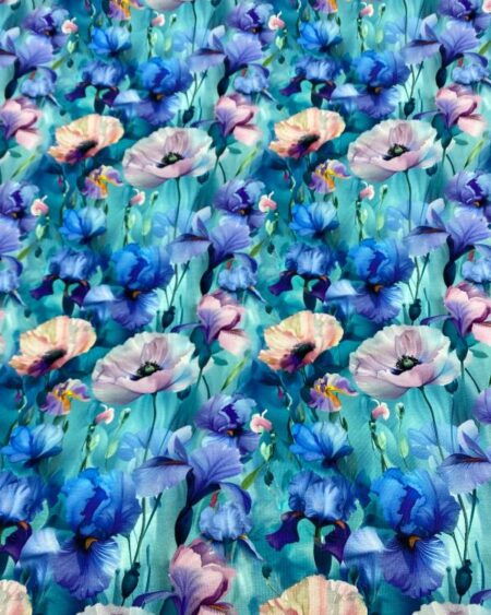 Bomuldsjersey med valmuer i blå