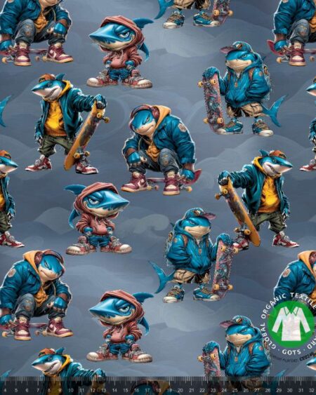 Bomuldsjersey med seje hajer