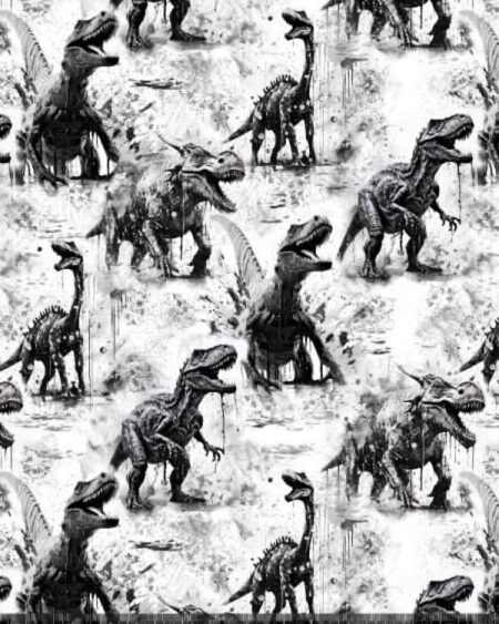 French Terry med sort/hvid dinosaurer
