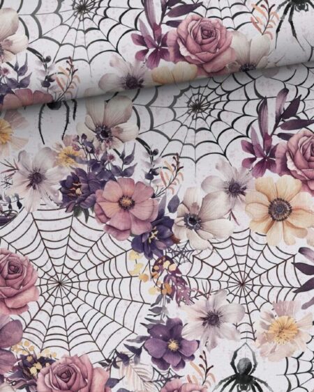 French Terry med Blomster i spindelvæv