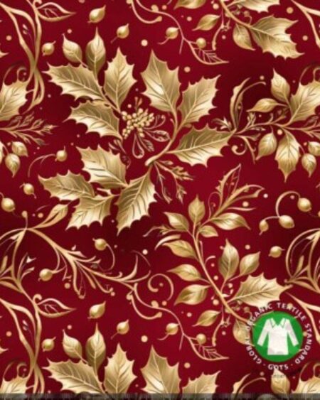 Bomuldsjersey med juleblade i rød