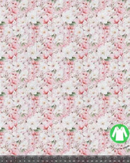 Rib jersey med forårsblomser i lyserød