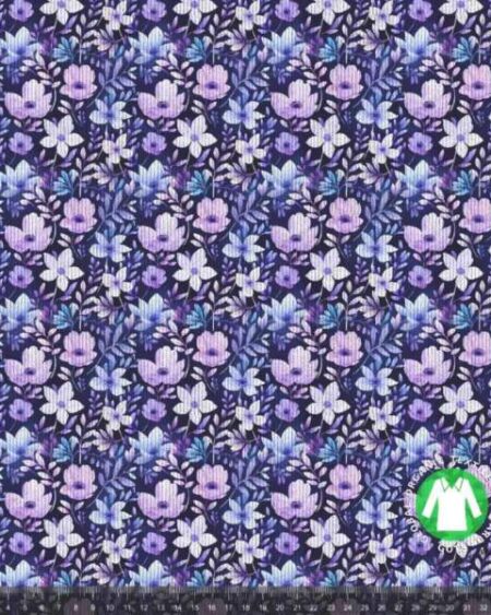 Rib jersey med smukke blomster i lilla