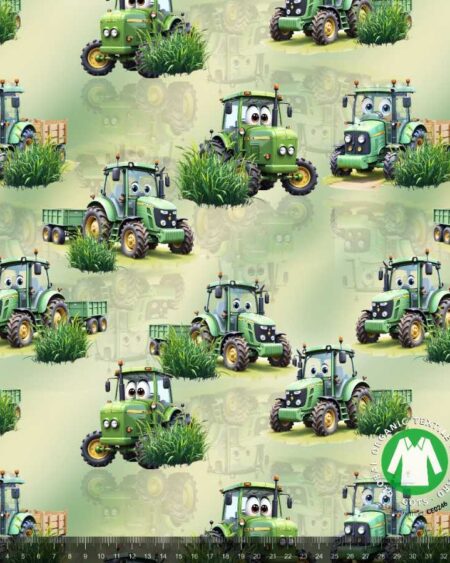 Bomuldsjersey med søde grønne traktorer