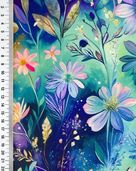 Viscose Lycra - Blå_mint blomster