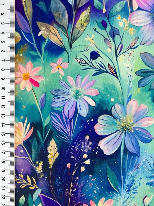 Viscose Lycra - Blå_mint blomster