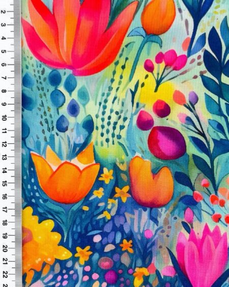 Viscose Lycra - Tulipaner mix I stor