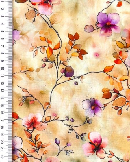 Viscose beige med orange, lilla blomster