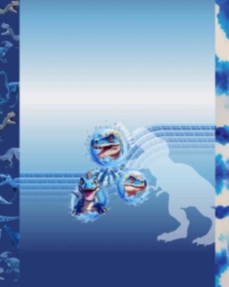 Bomuldsjersey med 3i1 paneler med dino 75x150cm