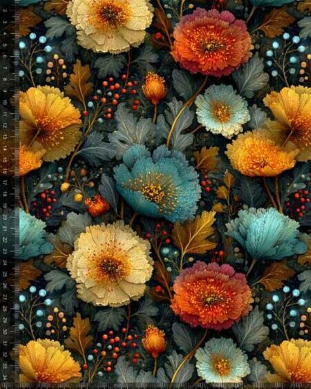 Bomuldsjersey med efterårsblomster