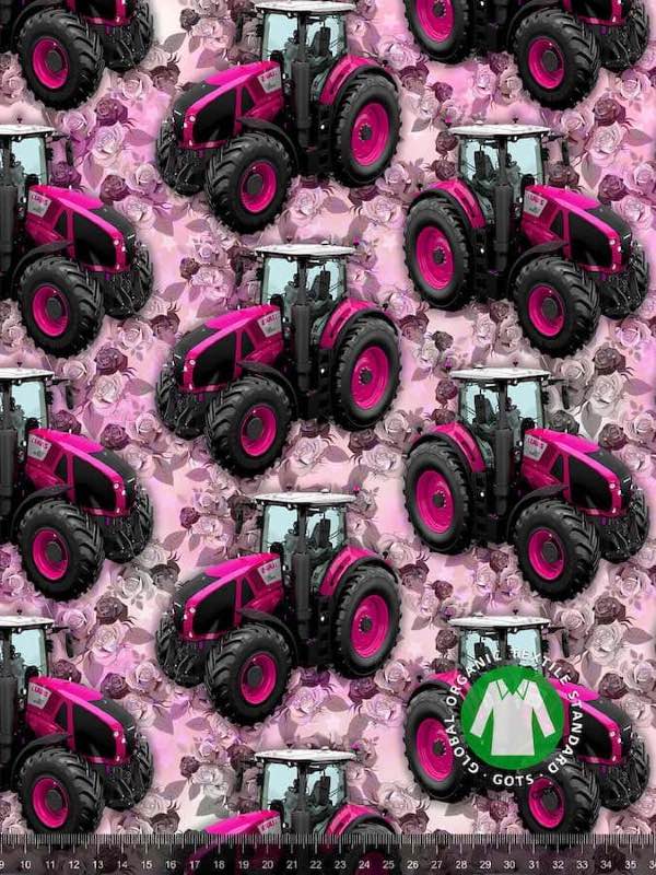 Bomuldsjersey pink traktor - Louifax