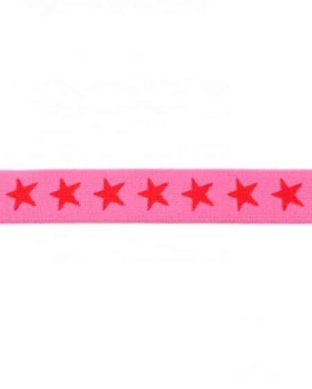 elastik 20 mm i pink med røde stjerner