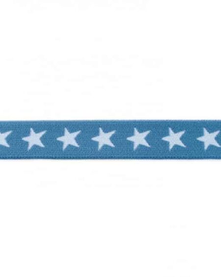 Elastik med stjerner - jeansblå 20mm