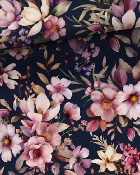 French Terry med Blomster i rosa