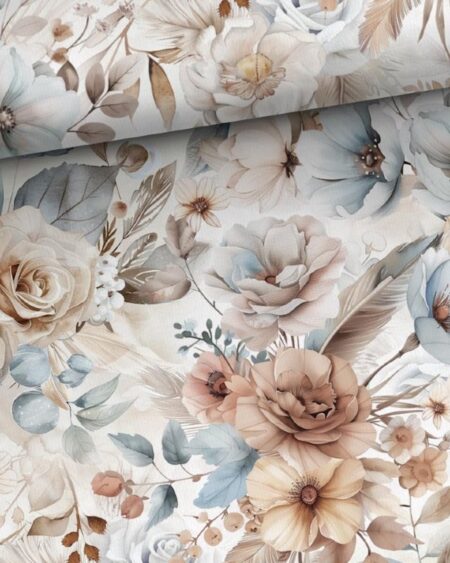 French Terry med Blomsterhav i beige