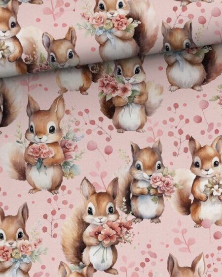 French Terry med Egern og blomster