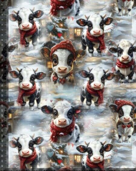 Bomuldsjersey med sortbrogede jule køer